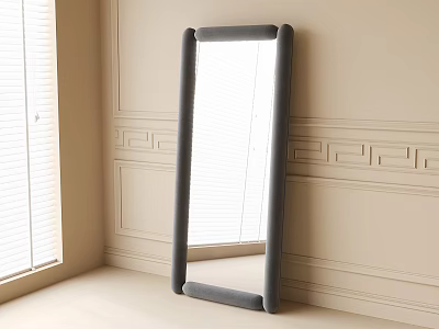 Full Length Standing Mirror With Gray Frame In Room Near Decorative Wall And Window 3d model