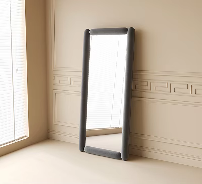 Full Length Standing Mirror With Gray Frame In Room Near Decorative Wall And Window 3d model
