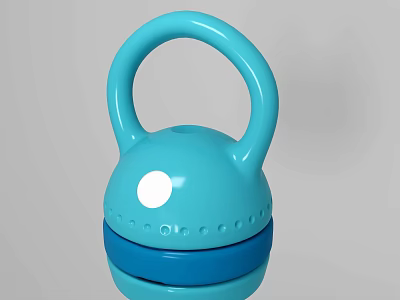 Blue Kettlebell Fitness Equipment With Curved Handle And White Dot Design 3d model