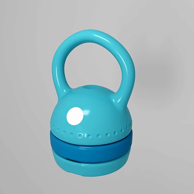 Blue Kettlebell Fitness Equipment With Curved Handle And White Dot Design 3d model