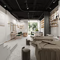 Modern Beauty Hair Salon Interior With Green Chairs White Tables Mirrors Staircase And Product Shelves