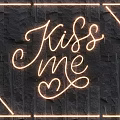 Neon Light Fixture Combination With Border Kiss Me Lettering Heart Symbol Handwritten On Black Stone Wall