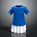 Classic Blue Sailor Short Sleeve Top With White Pleated Skirt Outfit