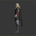Game Movie Character With Blonde Hair Armored Outfit Black Red Spiked Shoulders And Red Cape