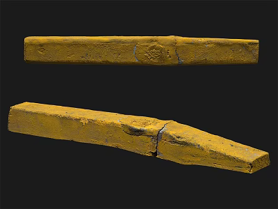 Yellow Urban Roadside Curb Stones With Visible Cracks And Worn Surface 3d model
