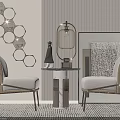 Beige Leisure Chairs With Metal Legs Round Side Table Hexagonal Wall Decor 3d model