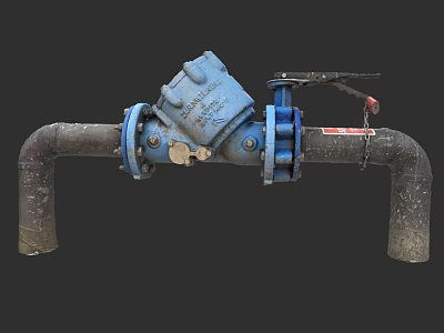 Rusty Industrial Metal Pipe System With Blue Valve And Mechanical Fittings 3d model