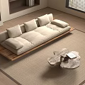 Modern Beige Fabric Wooden Frame Sofa and Irregular Wooden Coffee Table in Natural Living Room