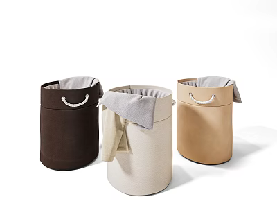 Storage Baskets In Neutral Tones With White Handles For Clothes Storage 3d model