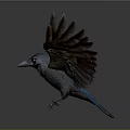 Realistic Blue Bird with Spread Wings and Detailed Feathers Flying in Dark Background