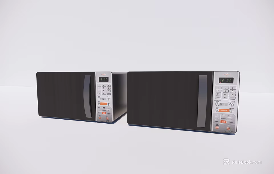 Two Black Modern Kitchen Microwaves With Control Panels On White Background 3d model