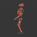 Red Mechanical Robot Character Standing With Detailed Joints And Metallic Body