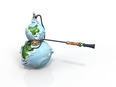 Unique Gourd Shaped Weapon Featuring Blue Green Spherical Design And Long Handle 3d model