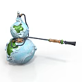 Unique Gourd Shaped Weapon Featuring Blue Green Spherical Design And Long Handle