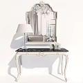 Elegant White Carved Dressing Table With Black Marble Top Table Lamp And Mirror 3d model