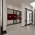 Modern Exhibition Hall Open Space Interior With White Reception Desk Green Plants And Teal Partition