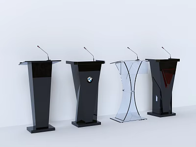 Four Different Design Podiums With Microphones In Black And Transparent Styles 3d model