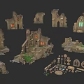 European Architectural Ruins With Arches Stained Glass Windows Stone Steps And Greenery