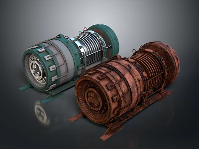 Industrial Mechanical Equipment With Green And Rusty Metal Components 3d model
