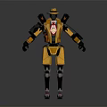 Yellow Robot Character With Uniform Hat And Backpack Devices Standing Pose 3d model