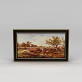 Technology Exhibition Hall Showcasing Landscape Painting With Black Gold Frame And Grass Trees Bridge Figures