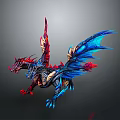 Mythical Dragon Character With Red And Blue Wings Flying In Dark Background