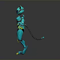 Turquoise Cat Like Robot Character With Creature Features And Mechanical Design Elements 3d model