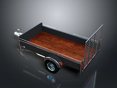 Durable Utility Trailer With Wooden Floor And Metal Side Rails For Cargo Transport 3d model