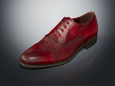 Classic Red Leather Dress Shoes with Intricate Woven Pattern for Formal Occasions 3d model