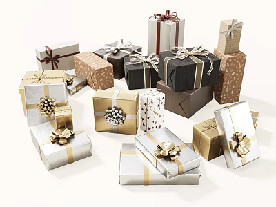 Toy Gift Shop Assorted Colorful Gift Boxes with Gold Silver Ribbons and Bows 3d model