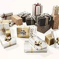Toy Gift Shop Assorted Colorful Gift Boxes with Gold Silver Ribbons and Bows