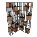 Modern Metal Frame Shelving Units With Wooden Shelves Plant Decor For Storage