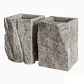 Two Square Natural Stone Washbasins with Textured Surface for Modern Bathroom 3d model