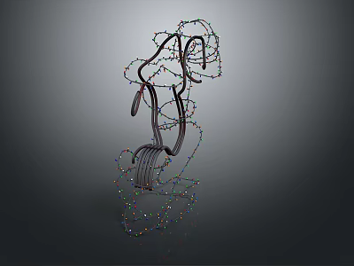 Modern Artistic Decorative Lights With Curved Metal Frame And Colorful String Lights 3d model