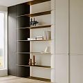 Modern Display Cabinet With Open Shelving Illuminated Featuring Sculptures Books Table Lamp And Candles
