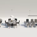 Modern Dining Table Sets With Chairs And Pendant Lights Design 3d model