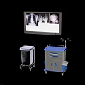 Medical Imaging Monitor Showing X Ray Images With Mobile Cart And Waste Bin