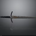 Ornate Sword With Twisted Black Silver Hilt Blue Gem Purple Crossguard And Intricate Engraved Blade