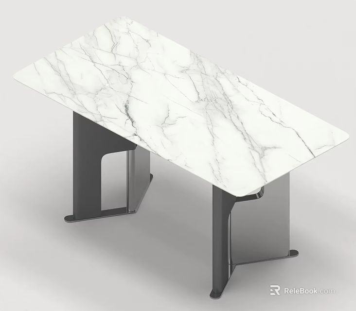 Modern Minimalist Dining Table Set With White Marble Top And Black Metal Legs 3d model 