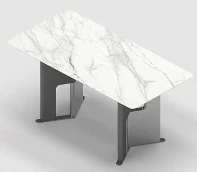 Modern Minimalist Dining Table Set With White Marble Top And Black Metal Legs 3d model
