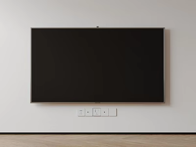 Black Wall Mounted Television On White Wall With Power Sockets And Wooden Floor 3d model