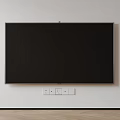 Black Wall Mounted Television On White Wall With Power Sockets And Wooden Floor