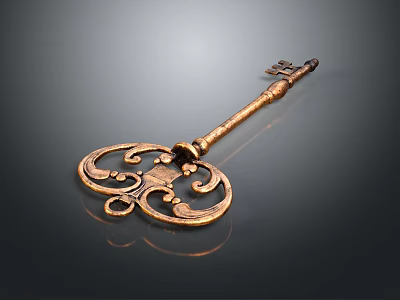 Antique Brass Key With Ornate Intricate Patterns For Vintage Household Decor 3d model