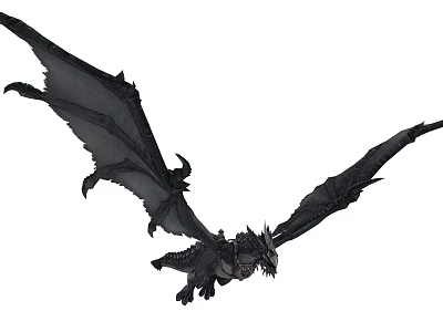 Black Dragon With Large Bat Like Wings Flying Gracefully In White Background 3d model