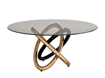 Modern Round Dining Table With Glass Top And Gold Black Metal Crossed Legs 3d model