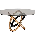 Modern Round Dining Table With Glass Top And Gold Black Metal Crossed Legs