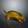 Golden Armadillo 3D Render With Shiny Metallic Shell On Dark Reflective Surface