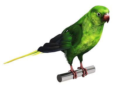 Stunning Green Parrot With Vibrant Feathers Perching On Metal Rod 3d model