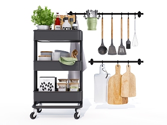 Modern Tableware Storage Rack Pots and Pans Cutting Board 3d model