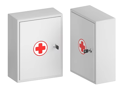 White Medical Storage Cabinets With Red Cross Symbol For Emergency Supplies 3d model